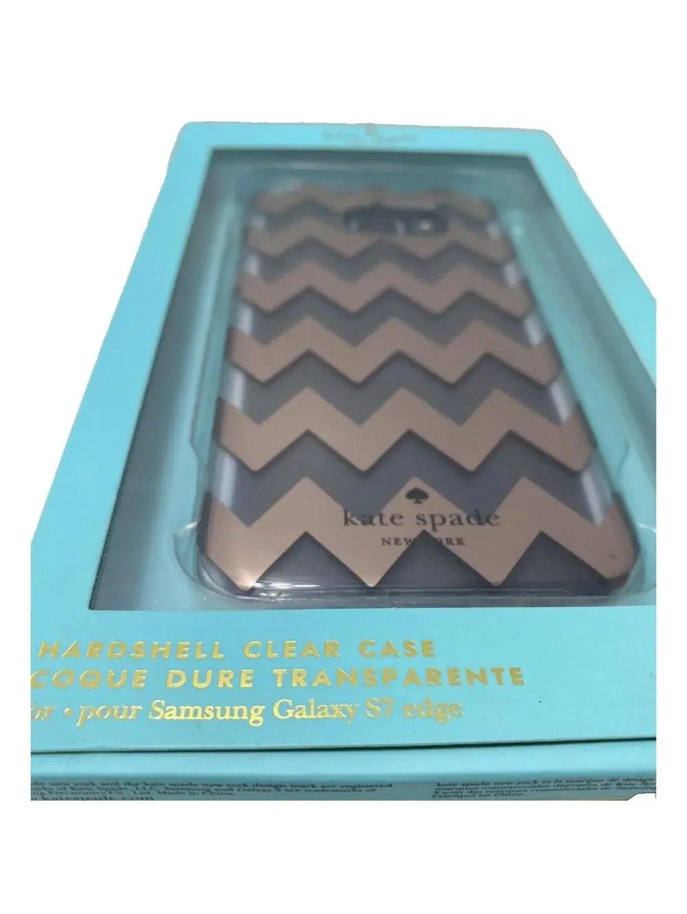 Kate Spade Samsung S7 Edge Phone Case Hardshell Cover Chevron Rose Gold Clear